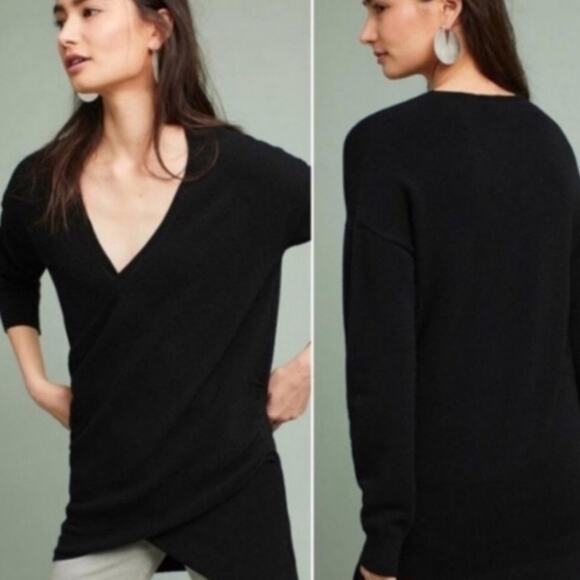 Anthropologie Black Wrap Sweater size XS - Picture 1 of 8